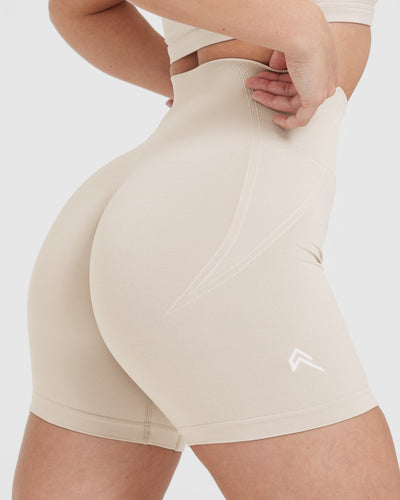 EffortlessLift™ Seamless Shorts with White Logo | Sand