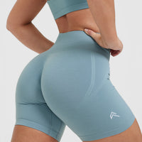 EffortlessLift™ Seamless Shorts with White Logo | Steel Blue