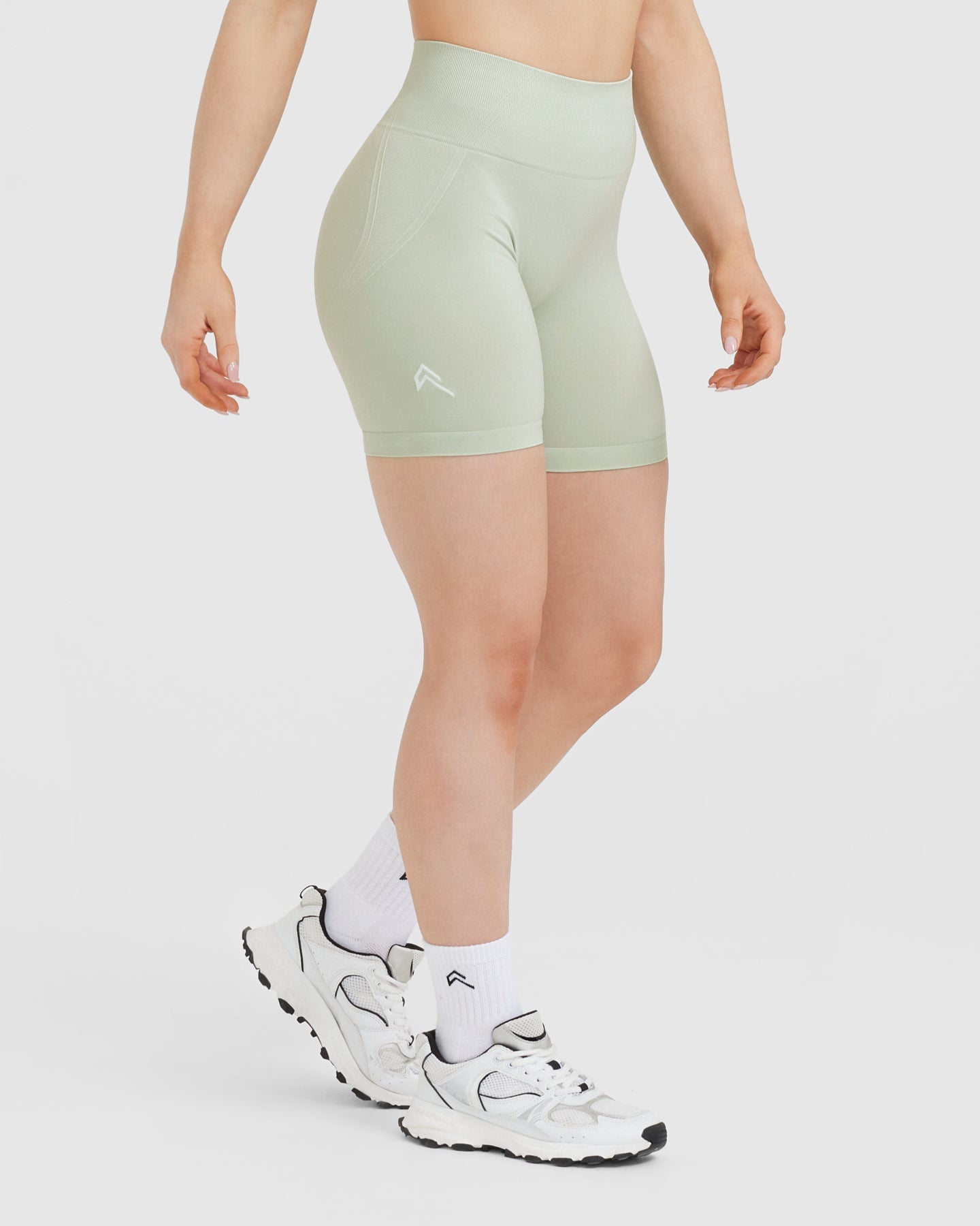 EffortlessLift™ Seamless Shorts with White Logo | Tea Green