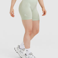 EffortlessLift™ Seamless Shorts with White Logo | Tea Green