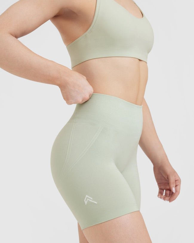 EffortlessLift™ Seamless Shorts with White Logo | Tea Green
