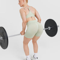 EffortlessLift™ Seamless Shorts with White Logo | Tea Green