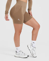 EffortlessLift™ Seamless Shorts with White Logo | Walnut