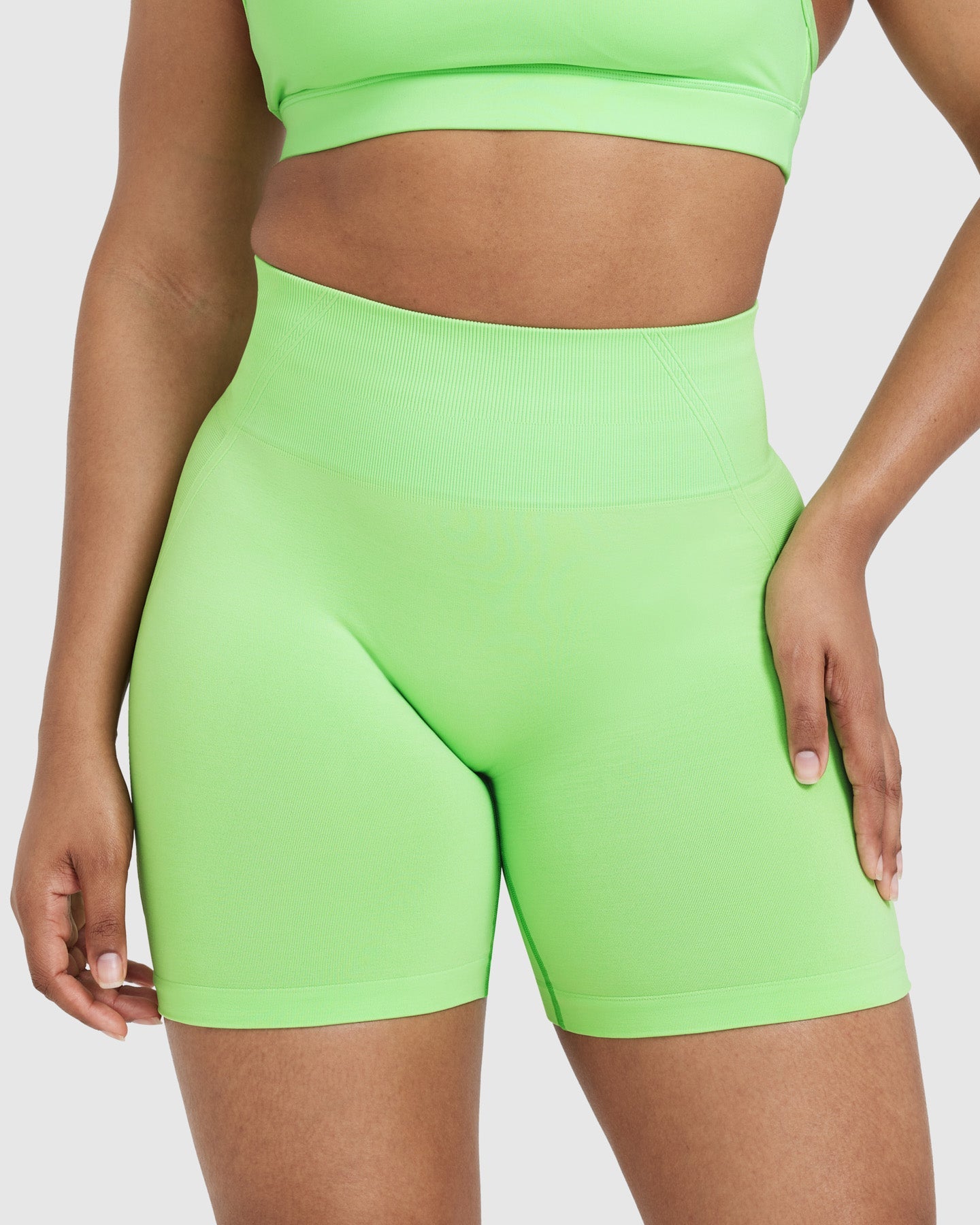 EffortlessLift™ Seamless Shorts with White Logo | Apple Green