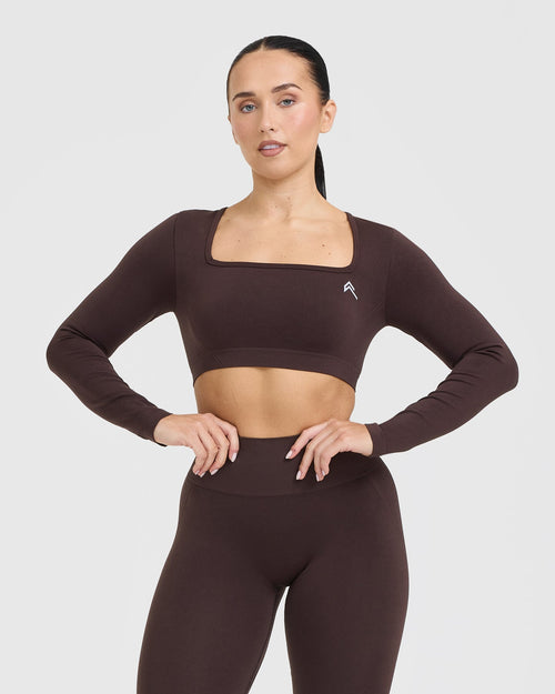 Oner Modal Effortless Square Neck Crop Long Sleeve Top | Plum Brown