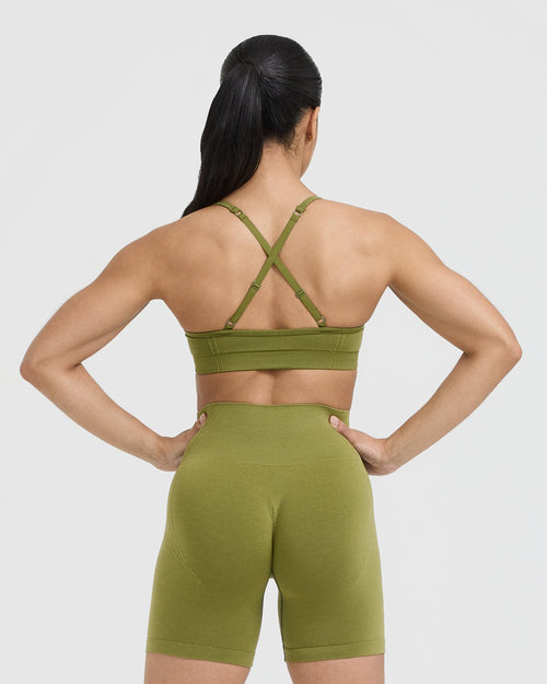 Effortless Strappy Bralette with White Logo | Olive Green