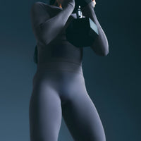 EffortlessLift™ Seamless Mid Rise Leggings with Gray Logo | Light Granite Blue
