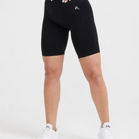 EffortlessLift™ Seamless Cycling Shorts with White Logo | Black