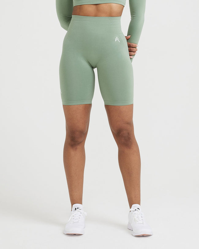 EffortlessLift™ Seamless Cycling Shorts with White Logo | Sage