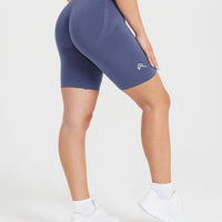 EffortlessLift™ Seamless Cycling Shorts with White Logo | Slate Blue