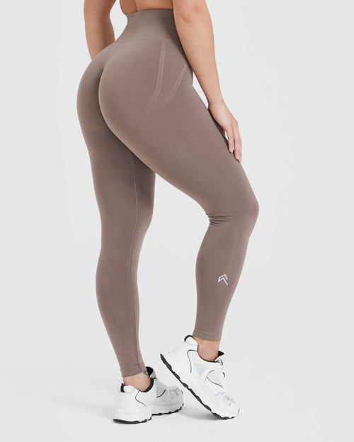 Effortless Seamless Leggings with White Logo | Washed Cool Brown