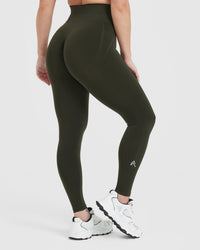 EffortlessLift™ Seamless Leggings with White Logo | Khaki