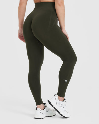EffortlessLift™ Seamless Leggings with White Logo | Khaki