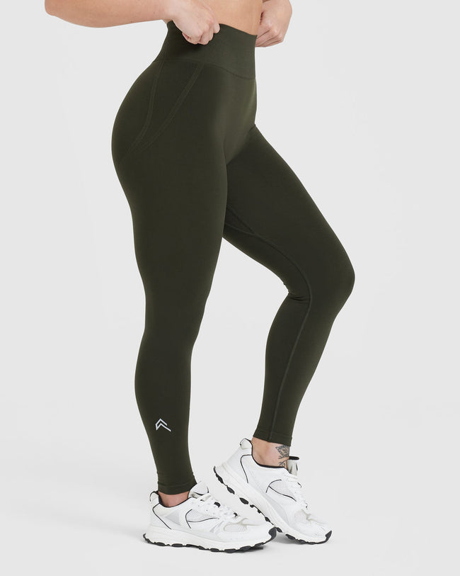EffortlessLift™ Seamless Leggings with White Logo | Khaki