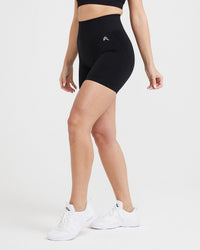 EffortlessLift™ Seamless Shorts with White Logo | Black
