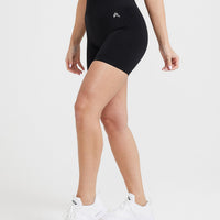 EffortlessLift™ Seamless Shorts with White Logo | Black