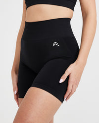 EffortlessLift™ Seamless Shorts with White Logo | Black