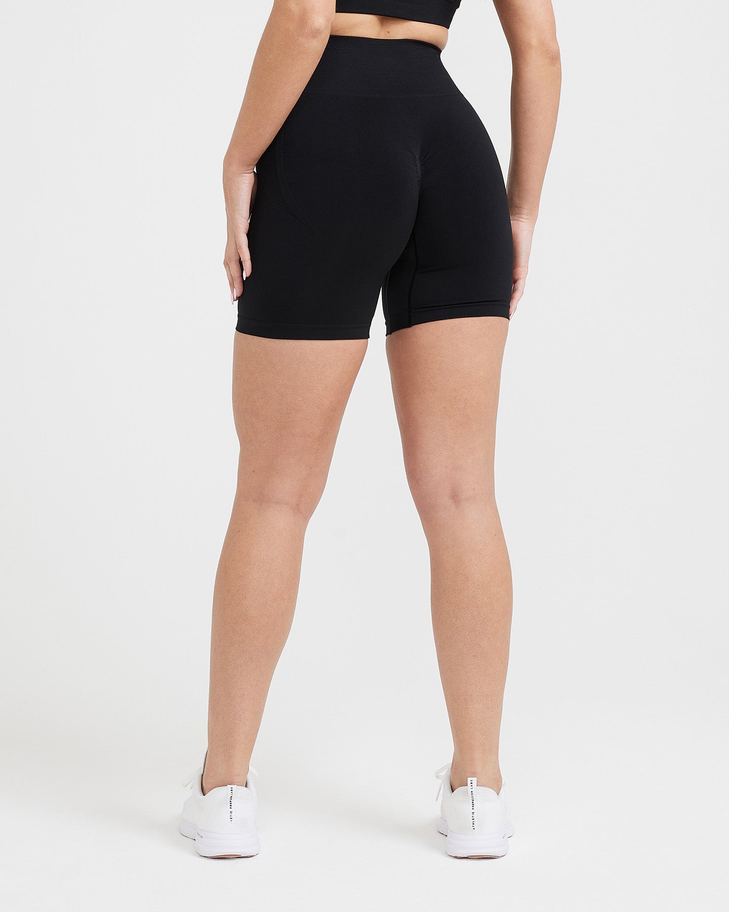 EffortlessLift™ Seamless Shorts with White Logo | Black