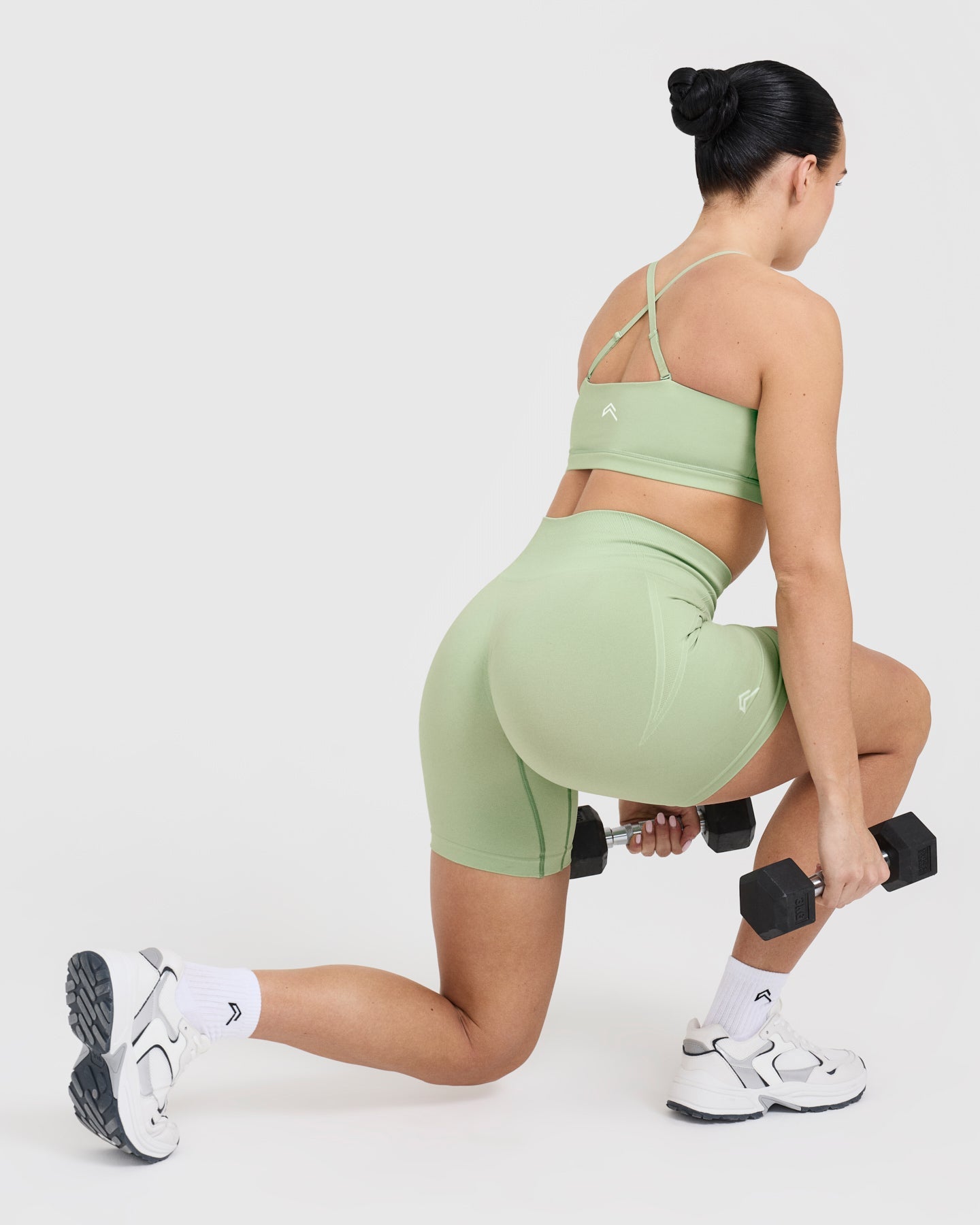 EffortlessLift™ Seamless Shorts with White Logo | Mint Green