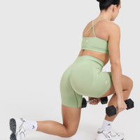 EffortlessLift™ Seamless Shorts with White Logo | Mint Green