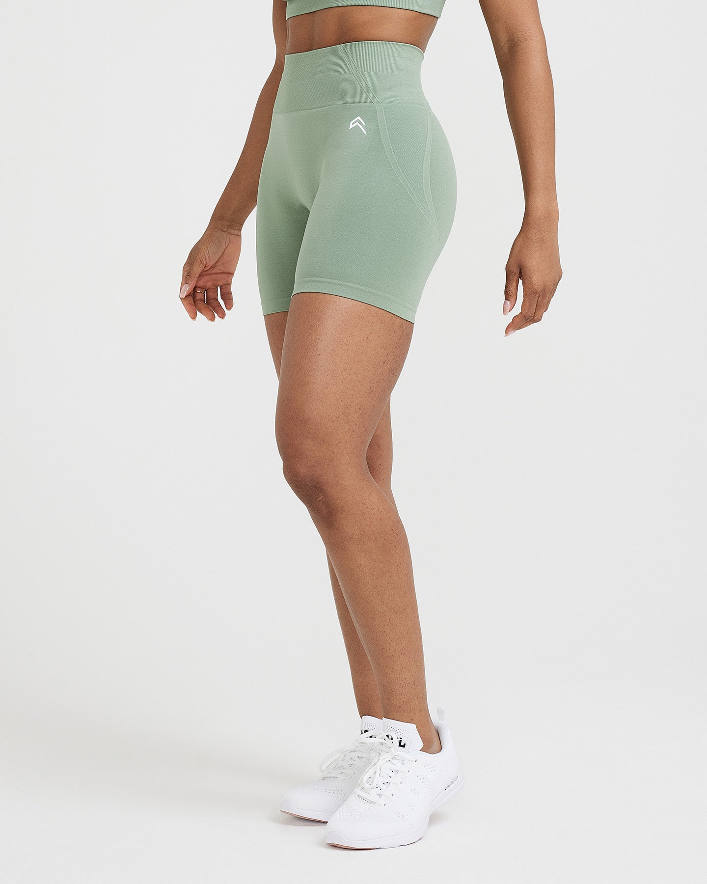 EffortlessLift™ Seamless Shorts with White Logo | Sage