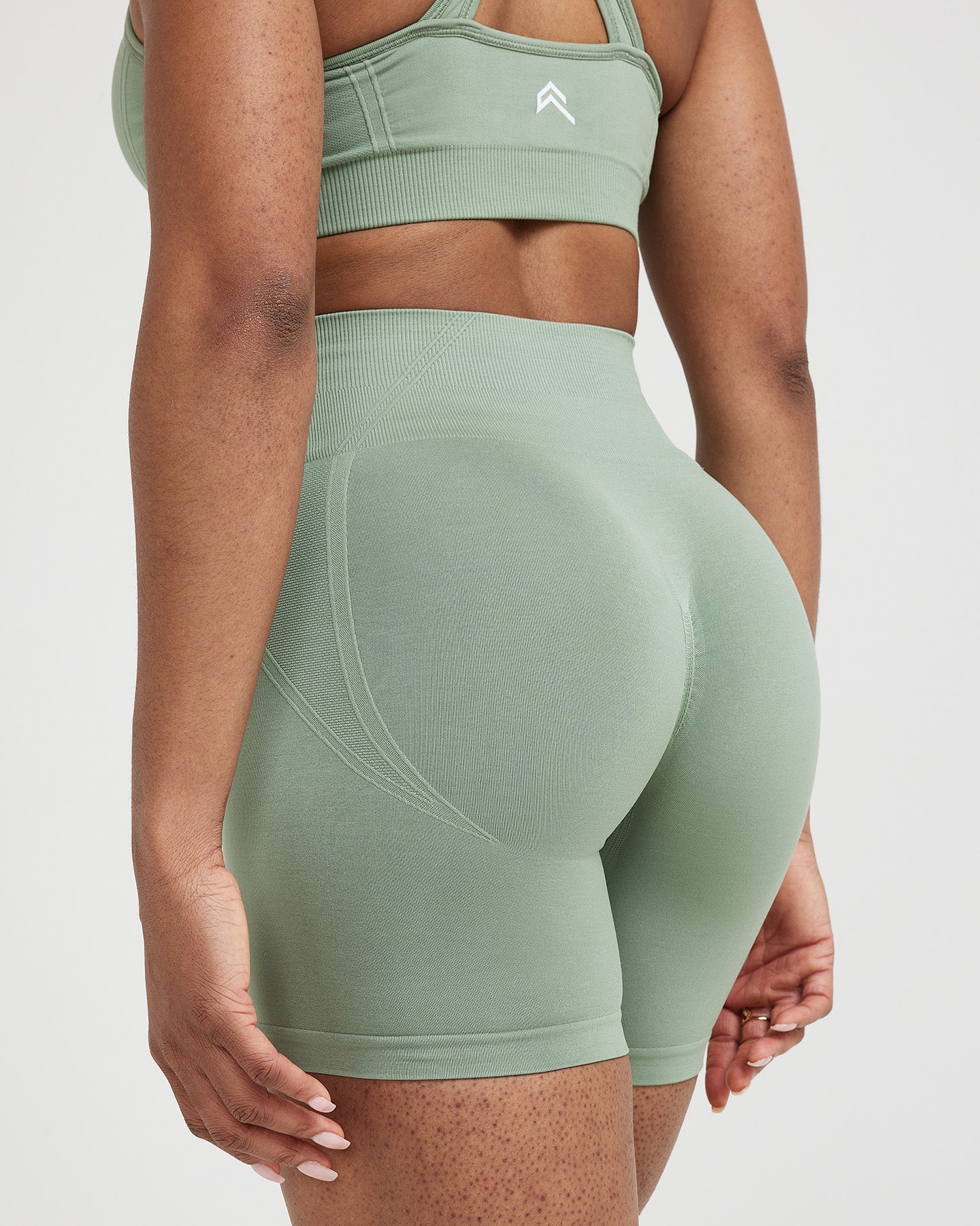 EffortlessLift™ Seamless Shorts with White Logo | Sage