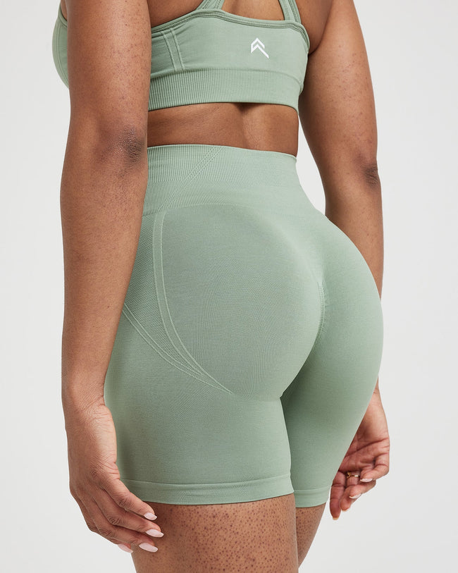 EffortlessLift™ Seamless Shorts with White Logo | Sage