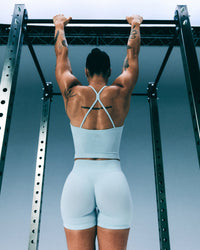 EnhanceLift™ Seamless Shorts with Grey Logo | Cloud Blue