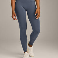 EffortlessLift™ Seamless Mid Rise Leggings with Grey Logo | Light Granite Blue