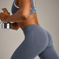 EffortlessLift™ Seamless Mid Rise Leggings with Grey Logo | Light Granite Blue