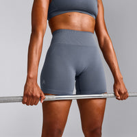 EffortlessLift™ Seamless Shorts with Gray Logo | Light Granite Blue