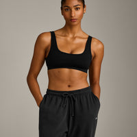 EffortlessLift™ Square Neck Sports Bra with Grey Logo | Black