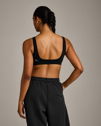 EffortlessLift™ Square Neck Sports Bra with Grey Logo | Black