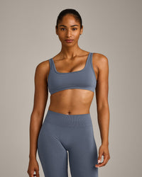 EffortlessLift™ Square Neck Sports Bra with Grey Logo | Light Granite Blue