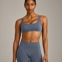 EffortlessLift™ Square Neck Sports Bra with Grey Logo | Light Granite Blue