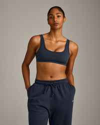 EffortlessLift™ Square Neck Sports Bra with Grey Logo | True Blue