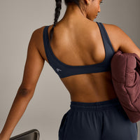 EffortlessLift™ Square Neck Sports Bra with Grey Logo | True Blue