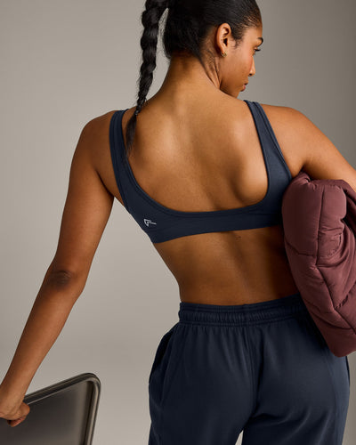 EffortlessLift™ Square Neck Sports Bra with Grey Logo | True Blue