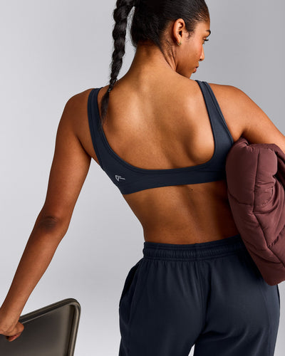 EffortlessLift™ Square Neck Sports Bra with Gray Logo | True Blue