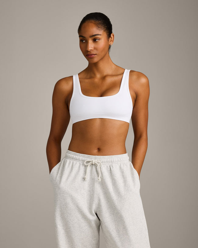 EffortlessLift™ Square Neck Sports Bra with Grey Logo | White
