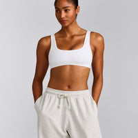 EffortlessLift™ Square Neck Sports Bra with Gray Logo | White