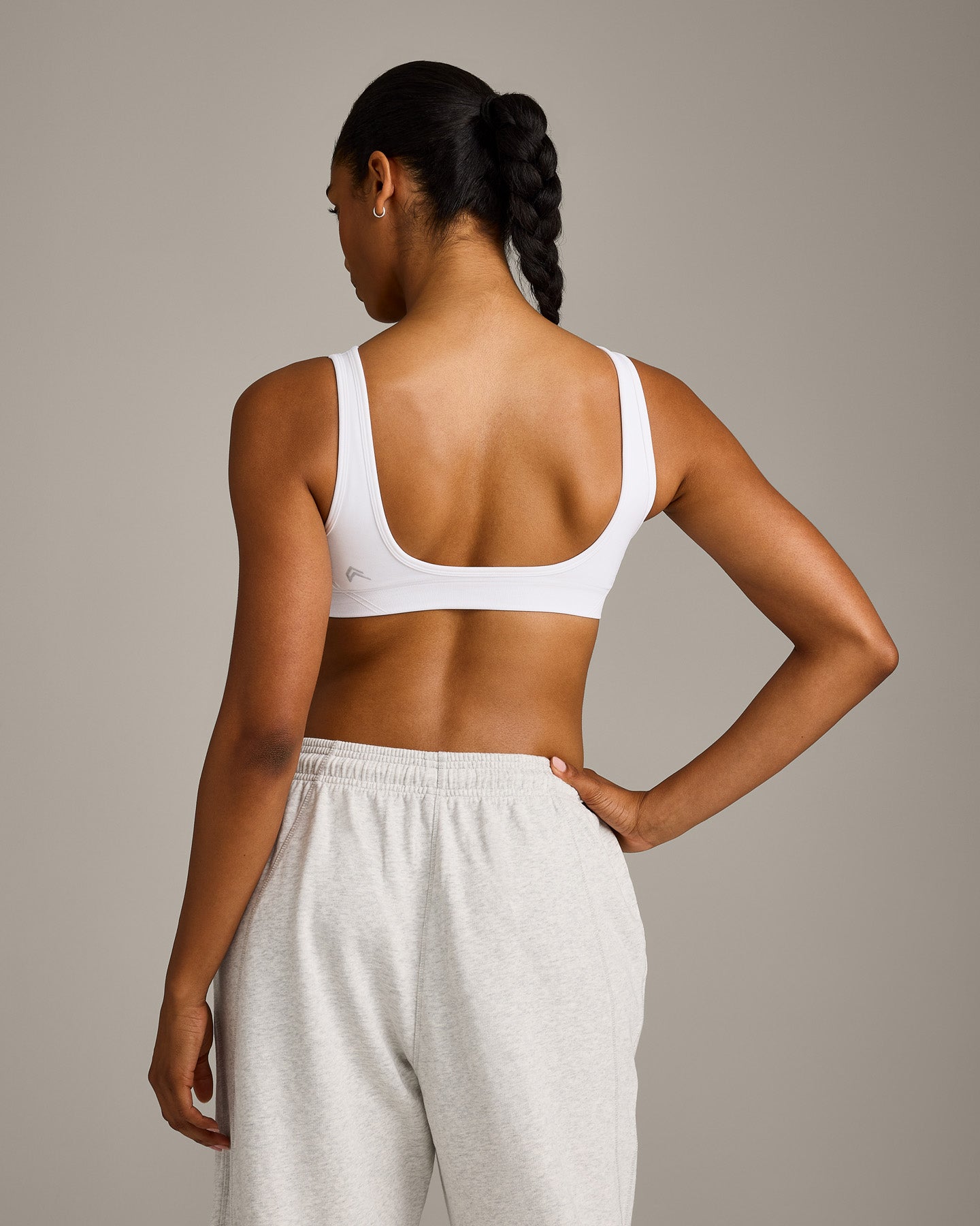 EffortlessLift™ Square Neck Sports Bra with Grey Logo | White
