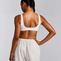 EffortlessLift™ Square Neck Sports Bra with Gray Logo | White