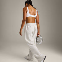 EffortlessLift™ Square Neck Sports Bra with Grey Logo | White