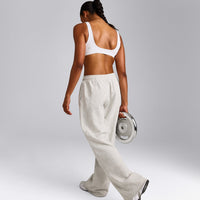 EffortlessLift™ Square Neck Sports Bra with Gray Logo | White