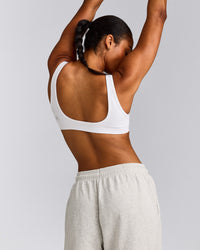 EffortlessLift™ Square Neck Sports Bra with Gray Logo | White