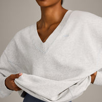 Cotton Vintage Lounge V Neck Sweatshirt | Light Grey Marl