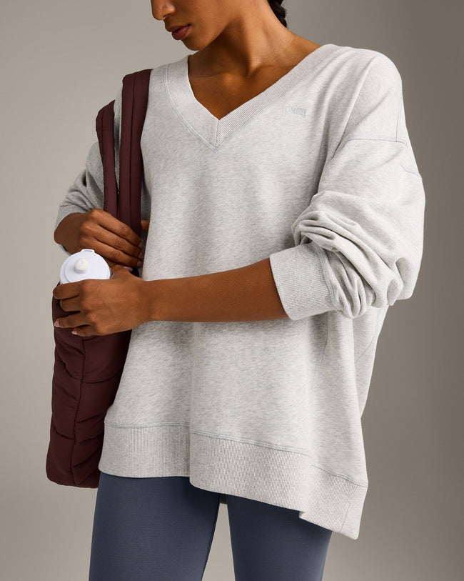 Cotton Vintage Lounge V Neck Sweatshirt | Light Grey Marl