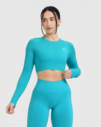 Go To Seamless Fitted Crop Long Sleeve Top Blue Oner Active
