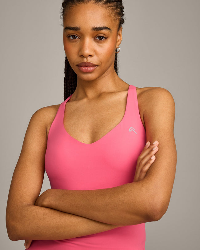 UnifiedMove™ V Neck Cross Back Vest with Reflective Logo | Hot Girl Pink